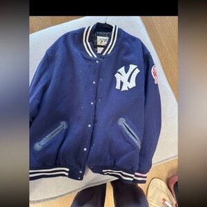 Navy Blue Varsity Jacket with White Logo